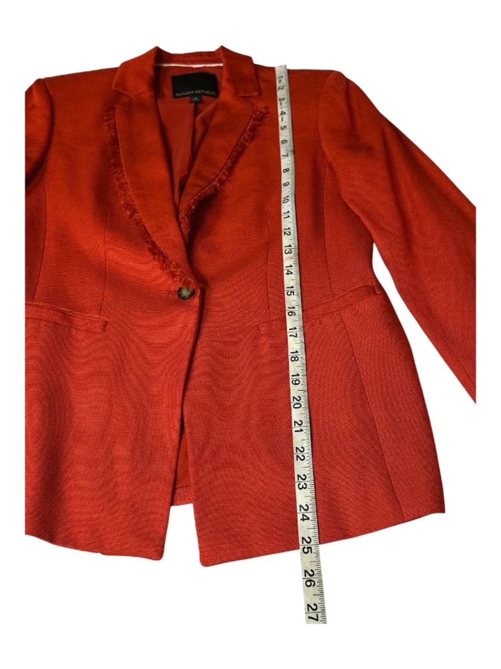 Banana Republic Red Raw Cut Fringe Blazer Tailored One Button Jacket Size 0 - Picture 5 of 11